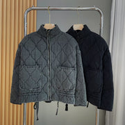 London Puffer Jacket, Women Winter Pocket With Drawstring Warm Cotton Coat, Street Fashion Jacket, Long Sleeve Gray Designer Jacket, Trendy Western Jacket, Suede Winter Jacket 1 1   