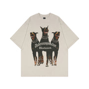 Mens Oversized T Shirt Streetwear Hip Hop Rottweiler Doberman Print, Harajuku Rave Washed Cottonv 1 1 Light Grey 2XL 