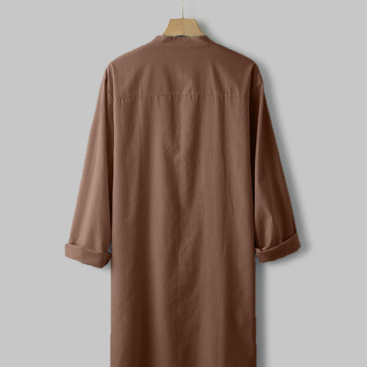 Beach Attire Men Solid Long Sleeve Shirt Cloak Button cotton and linen  - Black, sky blue, brown 1 1   