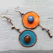 Ethnic Asymmetric Ancient Bronze Drop Earrings | Women's Statement Jewelry with Red & Blue Stones loveyourmom Love Your Mom   