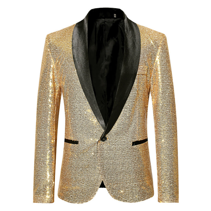 Men's Tuxedo Tailcoat Swallowtail Suit Jacket | Slim Fit Dinner Party & Wedding Blazer | Sequins Show Dress Coat | Available in Red, Black, Silver, Gold, Blue loveyourmom Love Your Mom Gold 2XL 