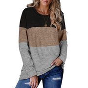 Women's Long Sleeve Casual Pullover Crew Neck Stitching Contrast Color Sweatshirt Loose Trendy Soft Tops for Leggings, color block sweater loose casual top loveyourmom Love Your Mom Khaki L 
