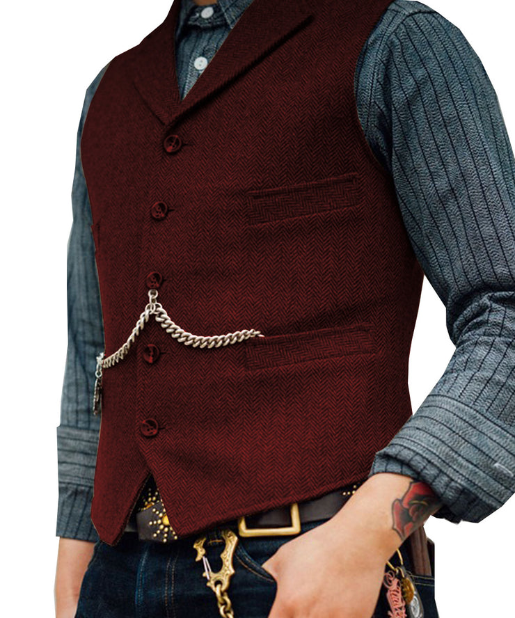 formal vest | Mens Tweed Lapel Vest Jacket Herringbone Waistcoat Casual | Sleeveless Tops Retro Vests Classic 1 1 Wine Red 2XL 