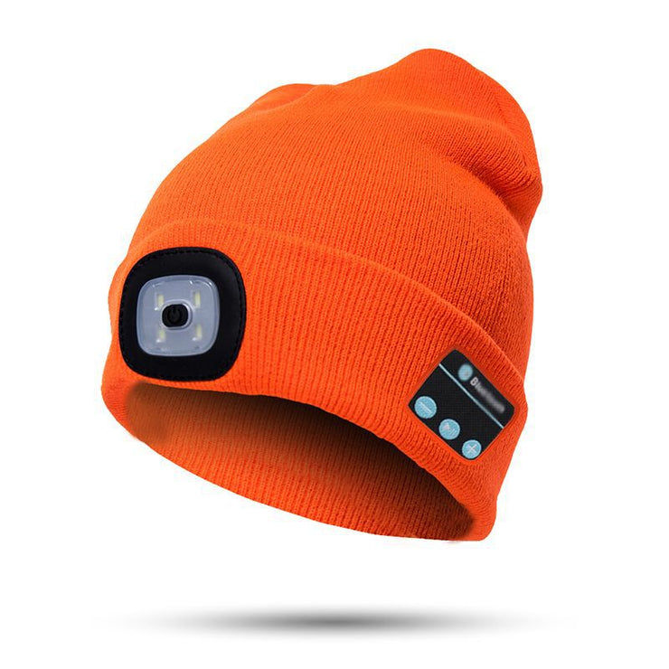 Bluetooth LED Beanie Hat, Dual stereo headphones warm hat bluetooth 5.0 headset LED lighting wireless music player dimmable light mobile phone call hats 1 1 Orange  
