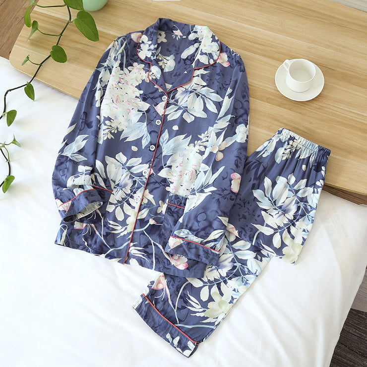 Viscose Pajama Shirt Set, Printed Lounge Resort Set, Palm Leaves Floral Matching Pajama Set, Nightwear Sleepwear, Cool Summer Outfit 1 1 Rayon Set Gardenia M 