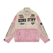 Cool Fan Racing Jacket, Oversized windbreaker y2k fashion Windproof Wear, Detachable Biker motorsport sport baseball cropped 1 1 Pink L 