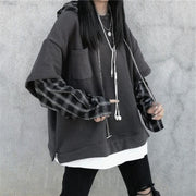 Cute Hoodies Sweatshirt, Womens Oversized Loose Korean Berlin Style, Two-Piece Sweater Women's Top 1 1 Dark grey 2XL 