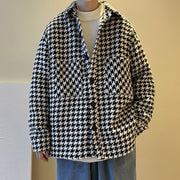 Oversized Houndstooth Lightweight Pocketed Overcoat -Plaid Woolen Jacket Hong Kong Styling 1 1 Black 2XL 