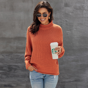 London y2k Women's Long-Sleeved Turtleneck Sweaters, Loose Pullover Solid Color Tops High Neck Knitted Sweater ropa mujer. loveyourmom Love Your Mom Orange L 