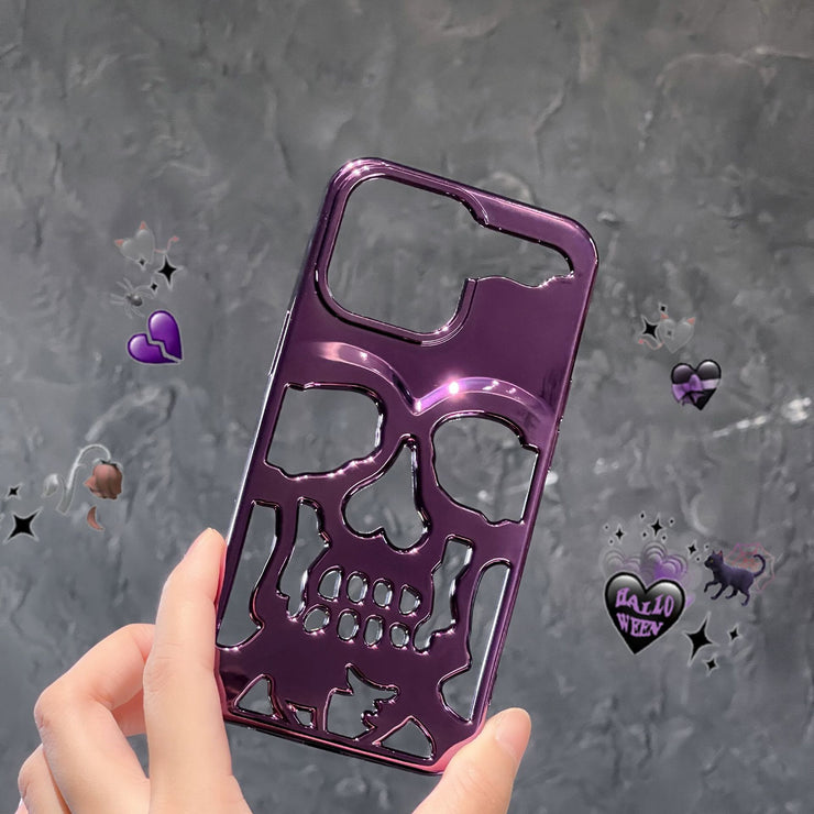 3D Hollow Skull Phone Case For iPhone 14 Gothic Skeleton Phone Case - Skull Soft Cover for iPhone Phone Case 1 Purple electroplating Iphone 11Pro Max 