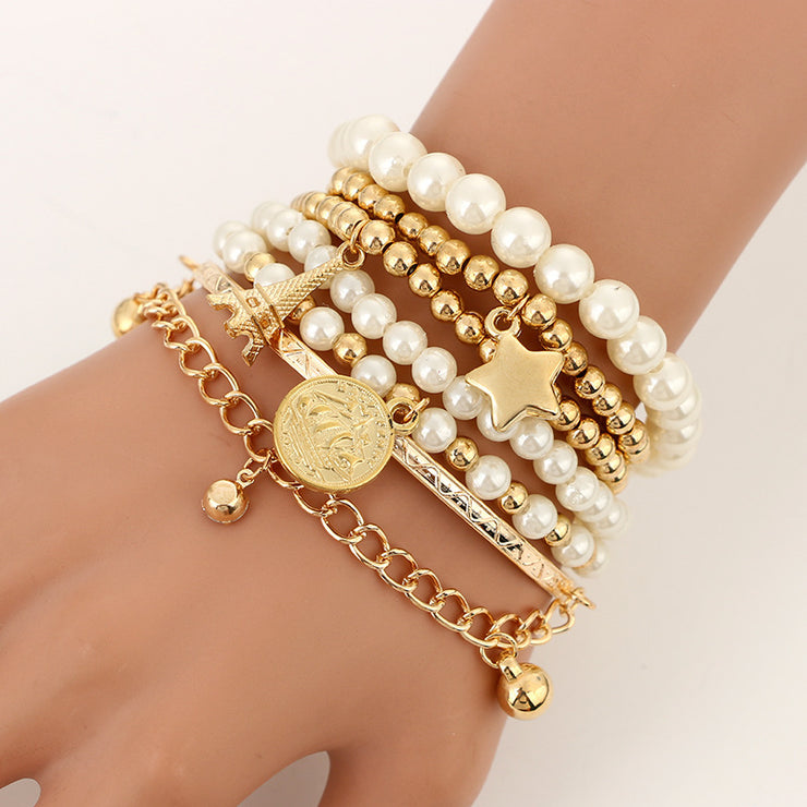 Gold Bracelet Stack for women, 5 pieces Gold plated Boho Bracelets Set, Trendy Dainty Bracelet Set for Her. 1 1 Color5483  