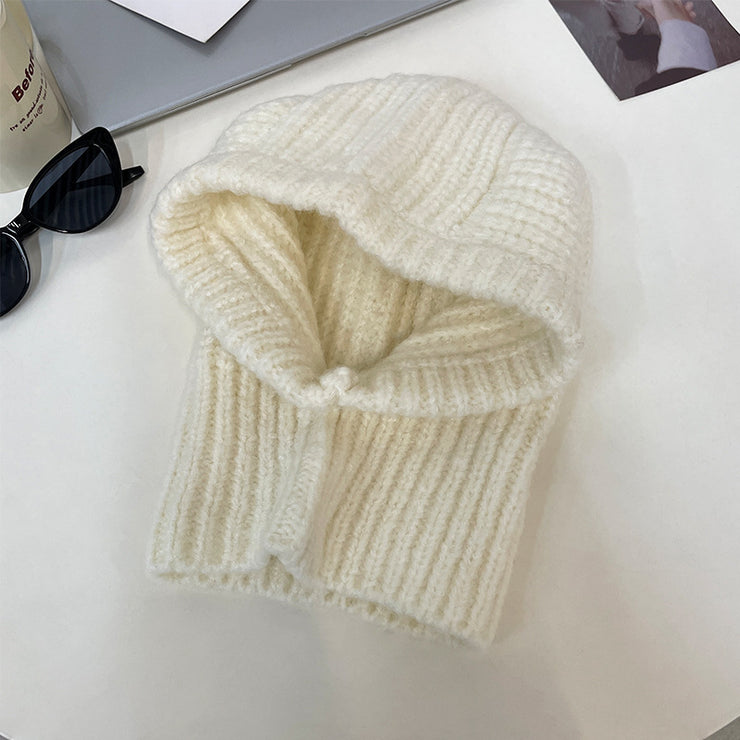 Winter Balaclava,  Woolen Hat Scarf Earflaps Knitted Hat, Hat Bib One Ear Protection Knitted Hats - schalmütze stricken 1 1 Milky White M56 58cm 