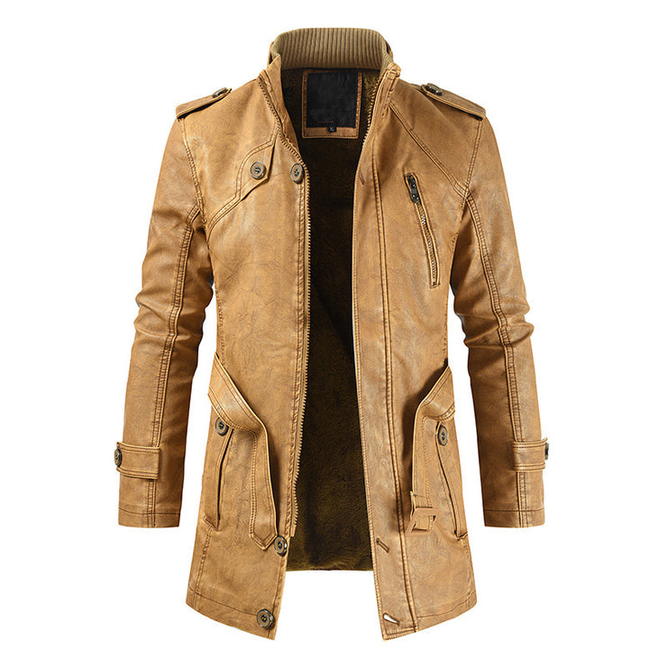 Men's Mid-Length Casual Fashion PU Leather Jacket loveyourmom Love Your Mom Light Brown 3XL 