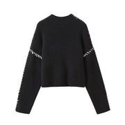 Black Copenhagen Style Crewneck Sweater, Nordic Aesthetic Pullover Scandinavian Patchwork Sweater, Fashion Mock Neck Sweater 1 1   