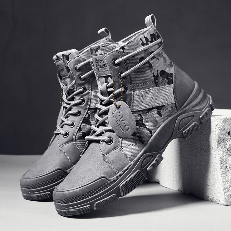 Camouflage High Top Boots Work Camping, Casual Trendy Hip Hop Rave Boots Waterproof Shoes 1 1 Grey 39 