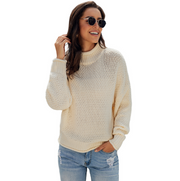 London y2k Women's Long-Sleeved Turtleneck Sweaters, Loose Pullover Solid Color Tops High Neck Knitted Sweater ropa mujer. loveyourmom Love Your Mom Beige L 