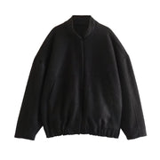 Berlin Loose Fit Standing Collar Jacket Women, Oversized Leisure Pockets Overcoat, Designer Fluffy Loose Sleeve Jacket 1 1 Black L 