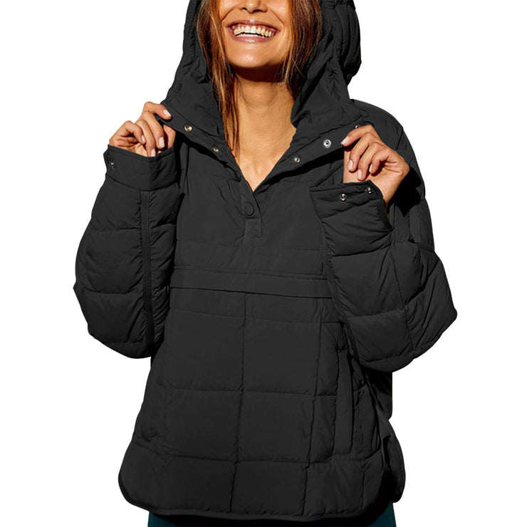 90's Oversized Puffer Jacket, Quilted Dolman Hoodies Pullover Long Sleeve Lightweight Warm Tops Coat. 1 1 Black L 