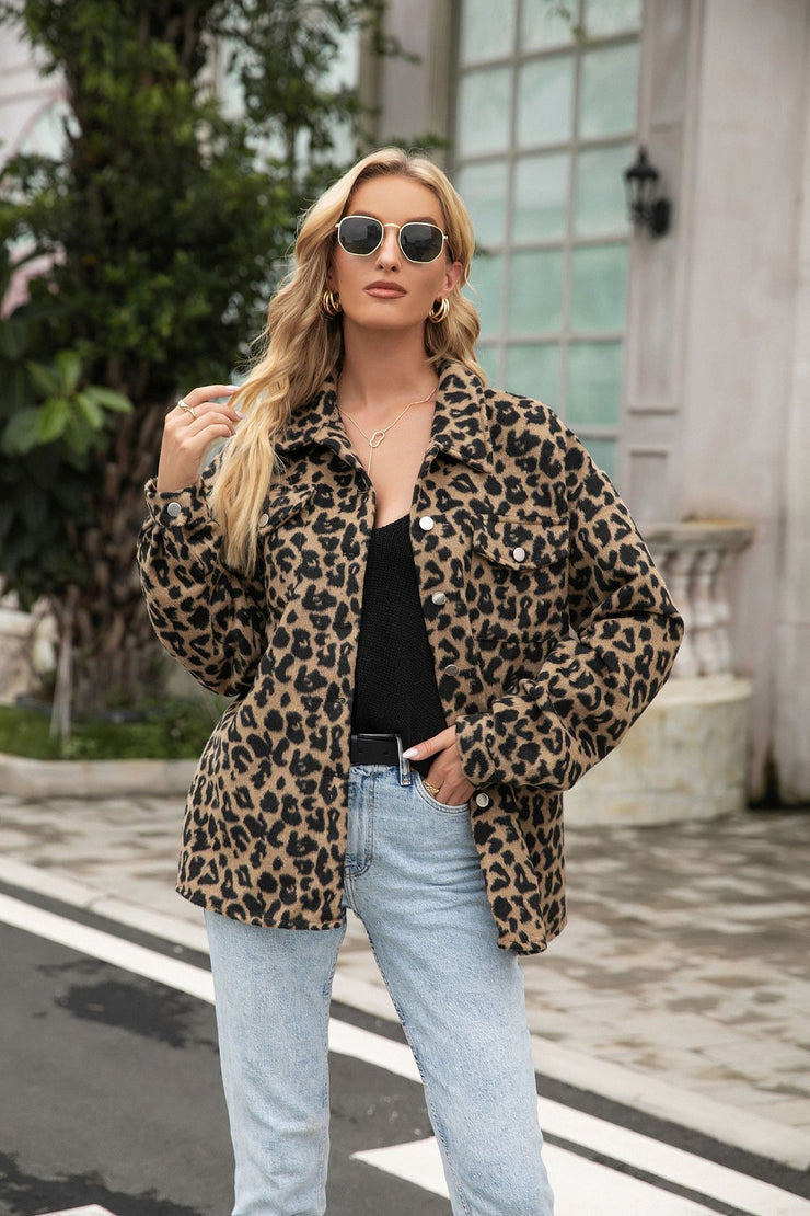Leopard Print Jacket Coat, Paris Long Sleeve Stylish Fashion Coat for Women, Single Pocket Button Down Coat, Streetwear Glamour Chic Coat 1 1   