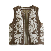 Casual Fashion Cardigan Vest, Floral Printed Vest, Boho Hipster Tribal Sleeveless Cardigan, Stylish Streetwear Sweater Vest Women 1 1 Printing S 