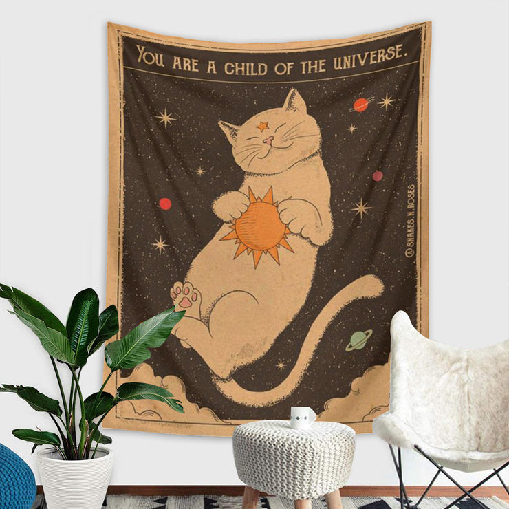 Lovely Cat Moon Sun Tarot Tapestry,Cats Tapestry,Moon Star Tapestry,Wall Hangings,Bedroom Dorm Decor,Window DIY Decor,Home Decor,Tablecloth,Gift loveyourmom Love Your Mom JH0142 100x150cm 