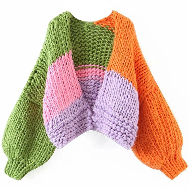 Candy Color Sweater Coat, Crochet Knitted Cardigan Sweater, Designer Long Sleeve Knit Sweater, Winter Christmas Sweater Handmade 1 1 Green pink One size 