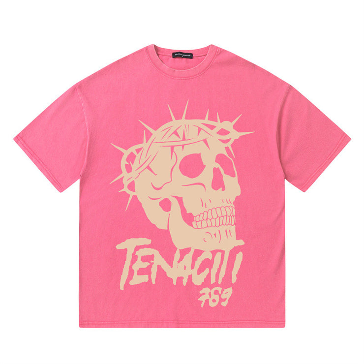 Vintage Skull Shirt, Skeleton Graphic Tshirt, Loose Fit Tactical Skull T-shirt loveyourmom Love Your Mom Pink L 