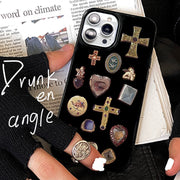 IPhone 14 Cross  Case, Vintage Retro Gothic Black Beige Baroque Art Collage  Aesthetics Alt Witch Goth 1 1 Bright black retro jewelry 13pro 