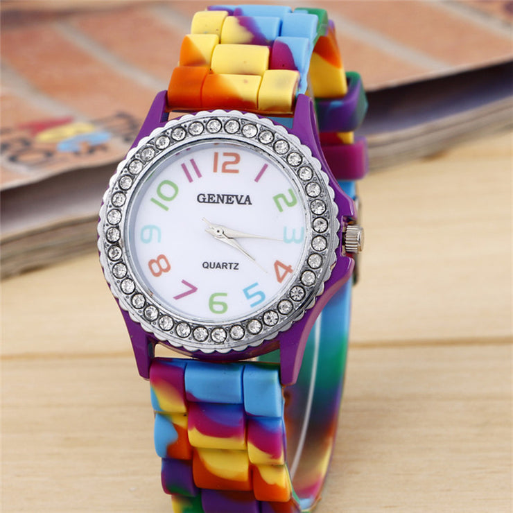 Cute Tie Die CZ Stones Watch, Luxury Designer Watch, Dual Time Colorful Watch for Women, Lightweight 1 1 Purple  