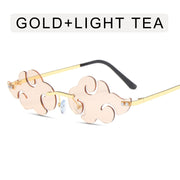 Anime cloud sunglasses with lightning pendants 1 1 Gold Frame Light Tea  