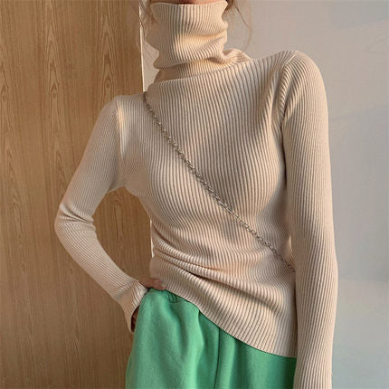 High Collar Knitted Sweater, Cozy Holiday Pullover Sweater, Cute Y2k Streetwear Sweater, Vintage Fashion Winter Sweater Shirt Tops 1 1 Apricot 2XL 
