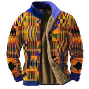 African Kente Style Warm Jacket, Patchwork Pattern Casual Festival Out Door Jacket Men - plus size loveyourmom Love Your Mom   