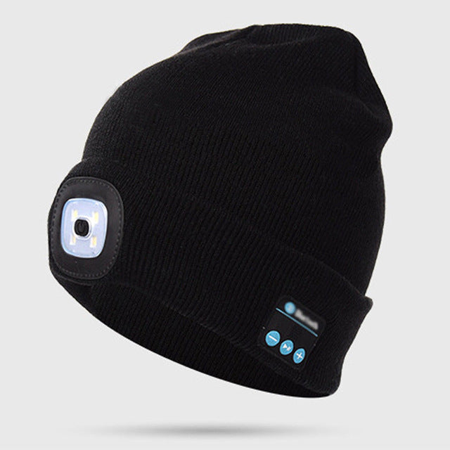 Bluetooth LED Beanie Hat, Dual stereo headphones warm hat bluetooth 5.0 headset LED lighting wireless music player dimmable light mobile phone call hats 1 1   