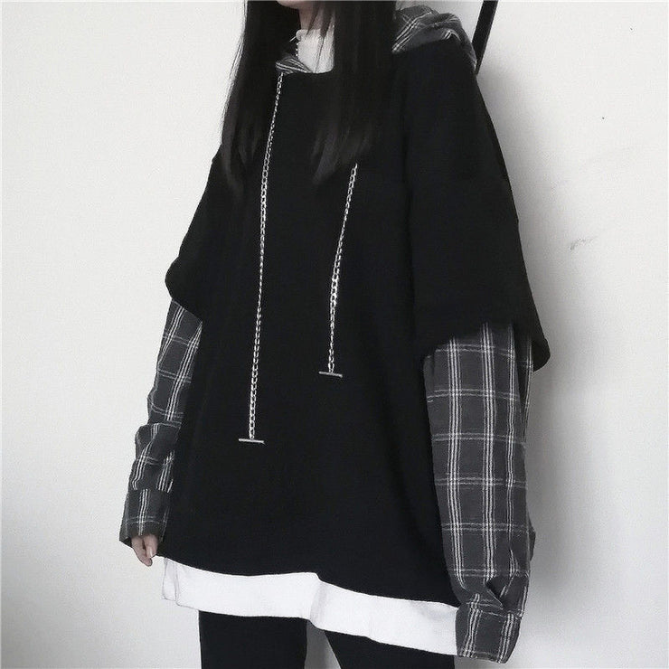 Cute Hoodies Sweatshirt, Womens Oversized Loose Korean Berlin Style, Two-Piece Sweater Women's Top 1 1 Black 2XL 