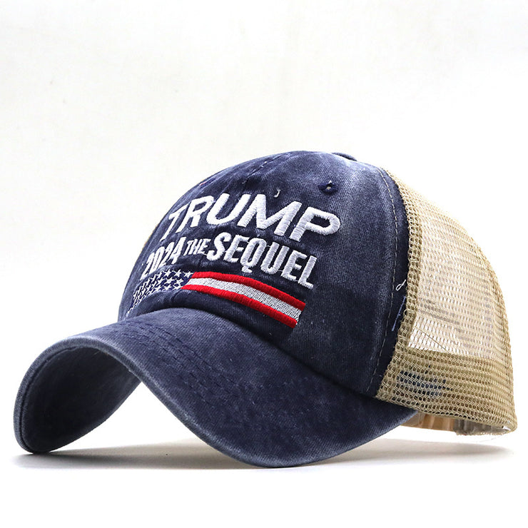 Hot Trump 2024 American Presidential Hat Make America Great Again Hat Donald Trump Republican Hat Cap MAGA Embroidered Mesh Cap loveyourmom Love Your Mom Navy Blue adjustable 