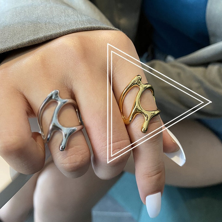 Hollow Out Ring Minimalist Statement, Race Gothic Branch Shaped Copper Ring Jewelry GiftHollow Out Ring Minimalist Statement, Race Gothic Branch Shaped Copper Ring Jewelry Gift 1 1 Gold  