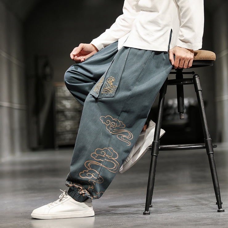 Chinese Retro Print Men's Harem Pants - Streetwear Autumn Casual Loose Plus Size Fashion Clothing. Plus Size Harem 5XL 1 1 Grey 2XL 