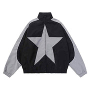 Pentagram Star Patchwork Retro Bomber Jacket, Unisex Berlin Street Varsity Coats Oversized Harajuku Y2k Sport Outwear Auitumn. 1 1 Grey L 