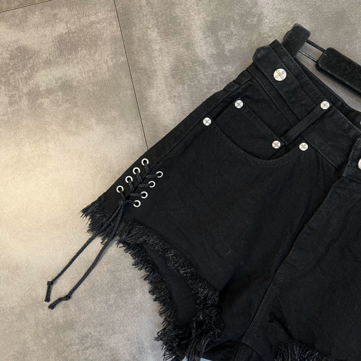 Black Shorts Grunge Ripped With Crosses Gothic Style Rave Punk Goth Witch Vintage Short Denim Techno Y2K Clothes Clothing Aesthetic Designed 1 1   
