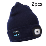 Bluetooth LED Beanie Hat, Dual stereo headphones warm hat bluetooth 5.0 headset LED lighting wireless music player dimmable light mobile phone call hats 1 1 2pcs Tibetan blue  