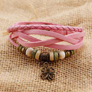 Women's Woven Bracelet Vintage Faux Leather Bracelets Butterfly Pendant Fashion Adjustable Wrist - Cowhide winding bracelet watch 1 1 Light pink  