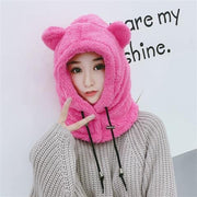 Kida And Adults Cute Balaclava, Three-Piece Warm Bear Hat Scarf And Gloves, Warm Fleece Beanies Cap Cartoon Rabbit Panda 1 Love Your Mom Adult rose  