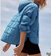 90's Oversized Puffer Jacket, Quilted Dolman Hoodies Pullover Long Sleeve Lightweight Warm Tops Coat. 1 1 Sky Blue L 