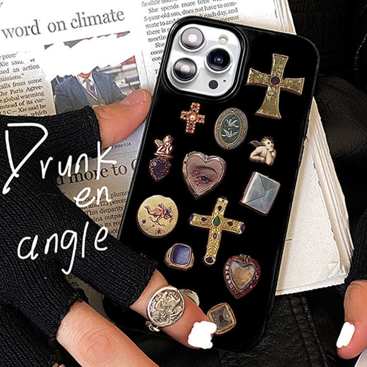IPhone 14 Cross  Case, Vintage Retro Gothic Black Beige Baroque Art Collage  Aesthetics Alt Witch Goth 1 1   