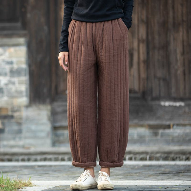 Women's Quilted Pants, Vintage Winter warm harem pants, cotton loose pants, Warm Winter elasticated cotton trousers 1 Love Your Mom Brown 2XL 