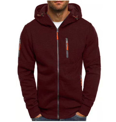 New York Men's Sweater Cardigan Hooded Jacket Zipper Pocket, Jacquard Jacket Sports Fitness Outdoor Leisure Running Solid Color Sportswear loveyourmom Love Your Mom Wine Red 3XL 