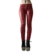 Women's Gothic Faux Black Leather Pants, Gothic Punk Rave Rock Skinny Pants 1 1 Red 4XL 