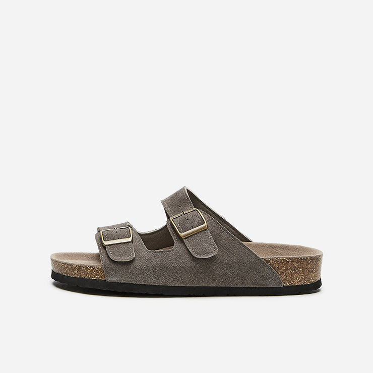 London Classic Dual-Strap Cork Footbed Sandals in Charcoal Gray - Comfortable Slip-on Summer Shoes loveyourmom Love Your Mom Brown 39 