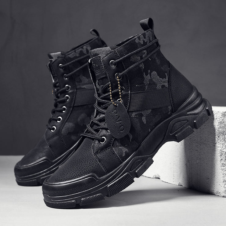 Camouflage High Top Boots Work Camping, Casual Trendy Hip Hop Rave Boots Waterproof Shoes 1 1 Black 39 
