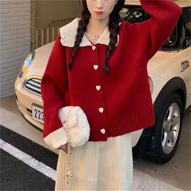 Women's Small Solid Color Doll Collar Sweater 1 Love Your Mom   